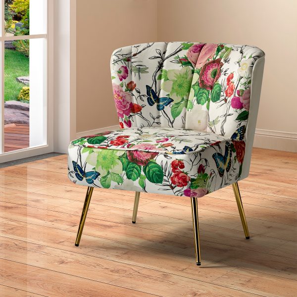 Amata Ivory Velvet Tufted Accent Chair with Gold Legs