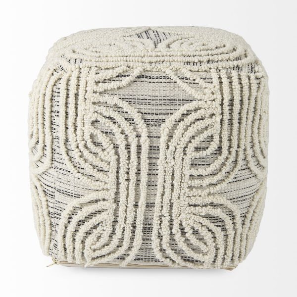Amaya 16.0L x 16.0W x 16.0H CreamBlackGray Wool and Cotton Pouf 1