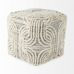 Amaya 16.0L x 16.0W x 16.0H Cream/Black/Gray Wool and Cotton Pouf