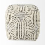 Amaya 16.0L x 16.0W x 16.0H Cream/Black/Gray Wool and Cotton Pouf
