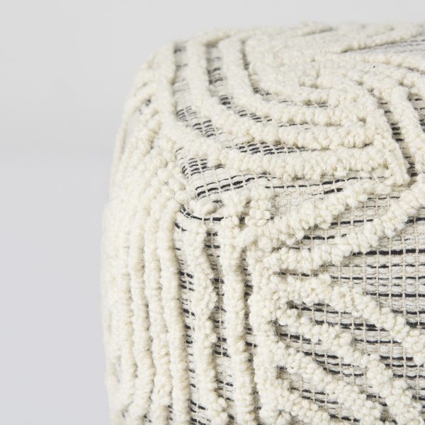 Amaya 16.0L x 16.0W x 16.0H CreamBlackGray Wool and Cotton Pouf 4