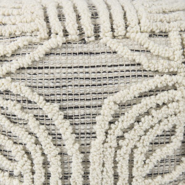 Amaya 16.0L x 16.0W x 16.0H CreamBlackGray Wool and Cotton Pouf 6