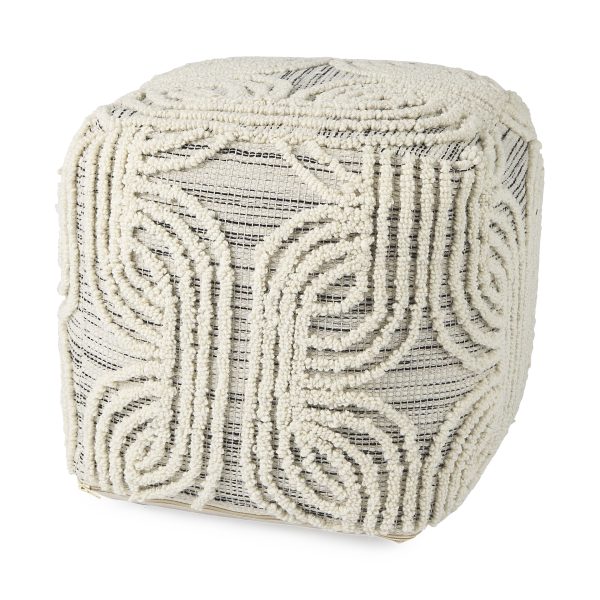 Amaya 16.0L x 16.0W x 16.0H CreamBlackGray Wool and Cotton Pouf