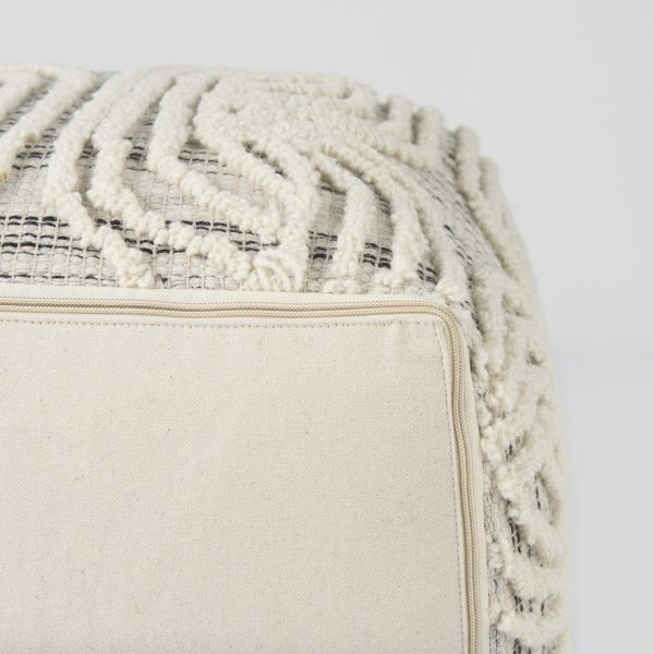 Amaya 16.0L x 16.0W x 16.0H CreamBlackGray Wool and Cotton Pouf 8
