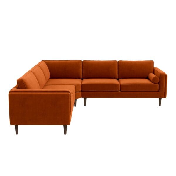 Orange Velvet Corner Sectional Sofa with Mid-Century Design