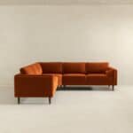 Orange Velvet Corner Sectional Sofa with Mid-Century Design