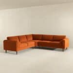Orange Velvet Corner Sectional Sofa with Mid-Century Design