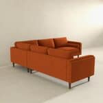 Orange Velvet Corner Sectional Sofa with Mid-Century Design