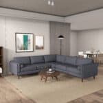 Grey Fabric Mid-Century Sectional Corner Sofa with Tapered Legs