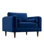 Blue Velvet Mid-Century Modern Lounge Chair With Walnut Legs