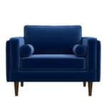 Blue Velvet Mid-Century Modern Lounge Chair With Walnut Legs
