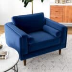 Blue Velvet Mid-Century Modern Lounge Chair With Walnut Legs