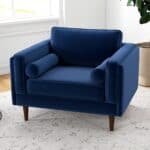 Blue Velvet Mid-Century Modern Lounge Chair With Walnut Legs