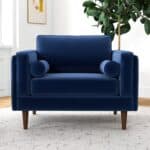 Blue Velvet Mid-Century Modern Lounge Chair With Walnut Legs