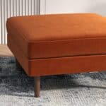 Orange Velvet Mid-Century Ottoman with Solid Wood Legs