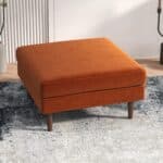 Orange Velvet Mid-Century Ottoman with Solid Wood Legs