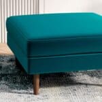 Teal Velvet Mid-Century Ottoman with Solid Wood Legs