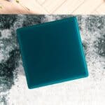 Teal Velvet Mid-Century Ottoman with Solid Wood Legs