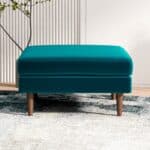 Teal Velvet Mid-Century Ottoman with Solid Wood Legs