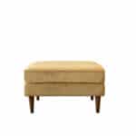 Yellow Velvet Mid-Century Modern Ottoman with Solid Wood Legs