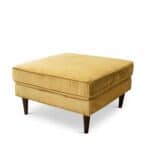 Yellow Velvet Mid-Century Modern Ottoman with Solid Wood Legs