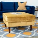 Yellow Velvet Mid-Century Modern Ottoman with Solid Wood Legs