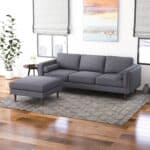 Mid-Century Grey Linen Ottoman with Solid Wood Legs