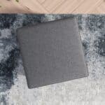 Mid-Century Grey Linen Ottoman with Solid Wood Legs