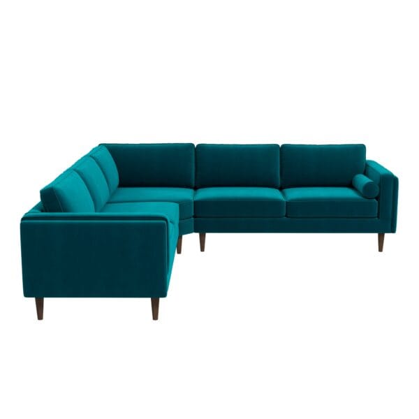 Teal Velvet Mid-Century Corner Sectional Sofa