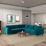 Teal Velvet Mid-Century Corner Sectional Sofa