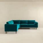 Teal Velvet Mid-Century Corner Sectional Sofa