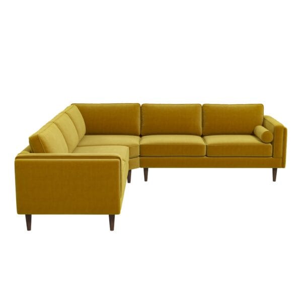Yellow Velvet Corner Sectional Sofa with Mid-Century Design