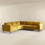 Yellow Velvet Corner Sectional Sofa with Mid-Century Design