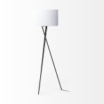 Ambrose 20.0L x 20.0W x 61.8H Black Metal W/White Fabric Shade Floor Lamp