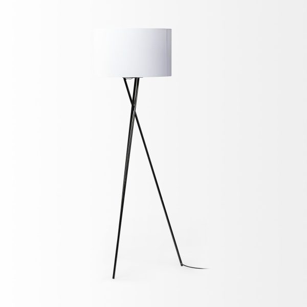 Ambrose 20.0L x 20.0W x 61.8H Black Metal WWhite Fabric Shade Floor Lamp 6