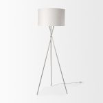 Ambrose 20.0L x 20.0W x 61.8H Silver Metal W/Beige Fabric Shade Floor Lamp