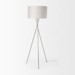 Ambrose 20.0L x 20.0W x 61.8H Silver Metal W/Beige Fabric Shade Floor Lamp