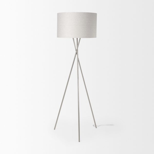 Ambrose 20.0L x 20.0W x 61.8H Silver Metal WBeige Fabric Shade Floor Lamp 3