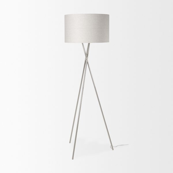 Ambrose 20.0L x 20.0W x 61.8H Silver Metal WBeige Fabric Shade Floor Lamp 4