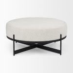 Amelia 35.8L x 35.8W x 15.0H Cream Boucle W/Black Metal Upholstered Ottoman