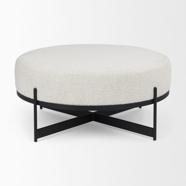 Amelia 35.8L x 35.8W x 15.0H Cream Boucle WBlack Metal Upholstered Ottoman 2