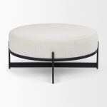 Amelia 35.8L x 35.8W x 15.0H Cream Boucle W/Black Metal Upholstered Ottoman