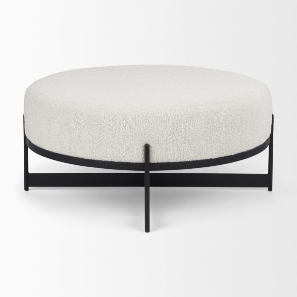 Amelia 35.8L x 35.8W x 15.0H Cream Boucle WBlack Metal Upholstered Ottoman 3