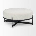 Amelia 35.8L x 35.8W x 15.0H Cream Boucle W/Black Metal Upholstered Ottoman