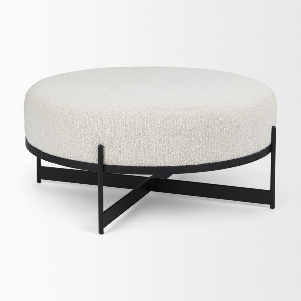Amelia 35.8L x 35.8W x 15.0H Cream Boucle WBlack Metal Upholstered Ottoman 4