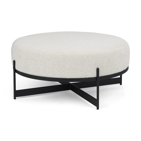 Amelia 35.8L x 35.8W x 15.0H Cream Boucle WBlack Metal Upholstered Ottoman