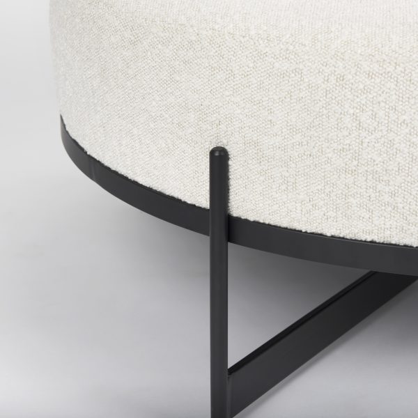 Amelia 35.8L x 35.8W x 15.0H Cream Boucle WBlack Metal Upholstered Ottoman 7