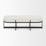 Amelia 55.0L x 18.0W x 18.0H Cream Boucle W/Black Metal Upholstered Bench