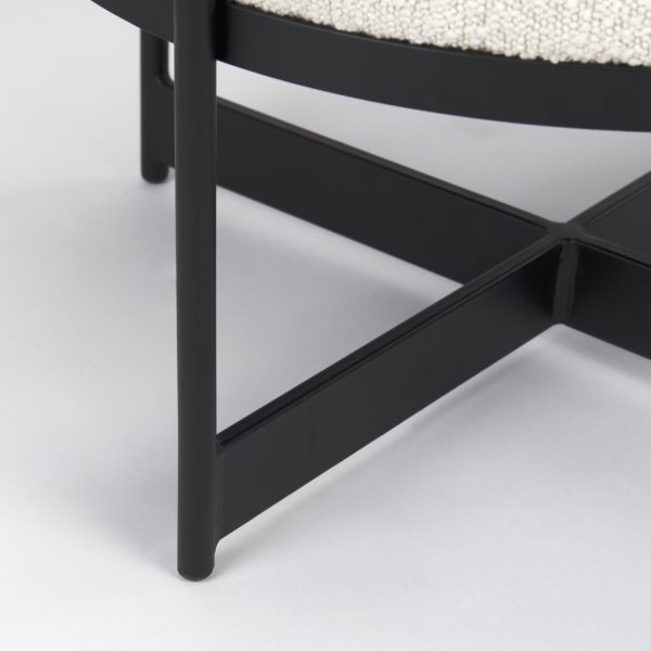 Amelia Cream Boucle WBlack Metal Upholstered Pouf 10