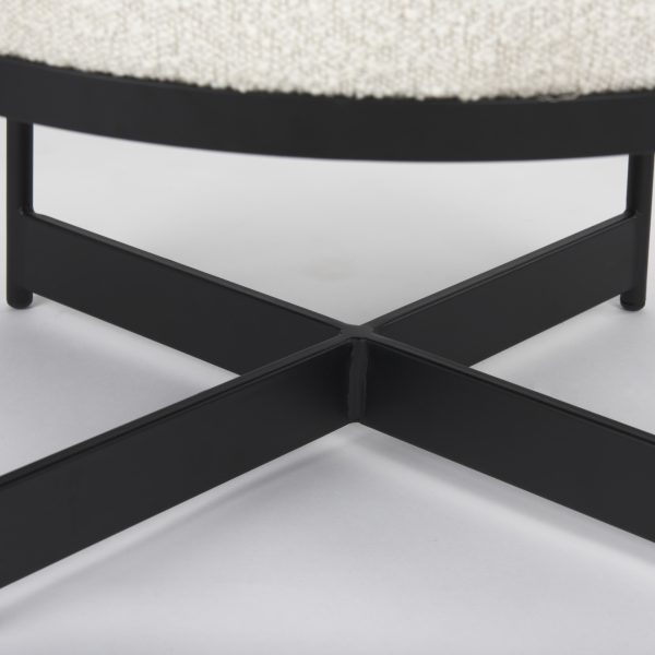 Amelia Cream Boucle WBlack Metal Upholstered Pouf 11